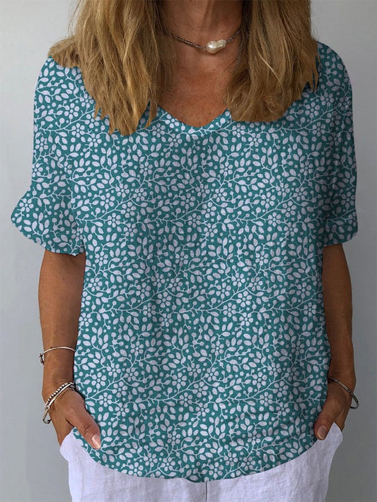 š„Best Matchš„Women's Retro Floral Casual V-Neck Cotton And Linen Top